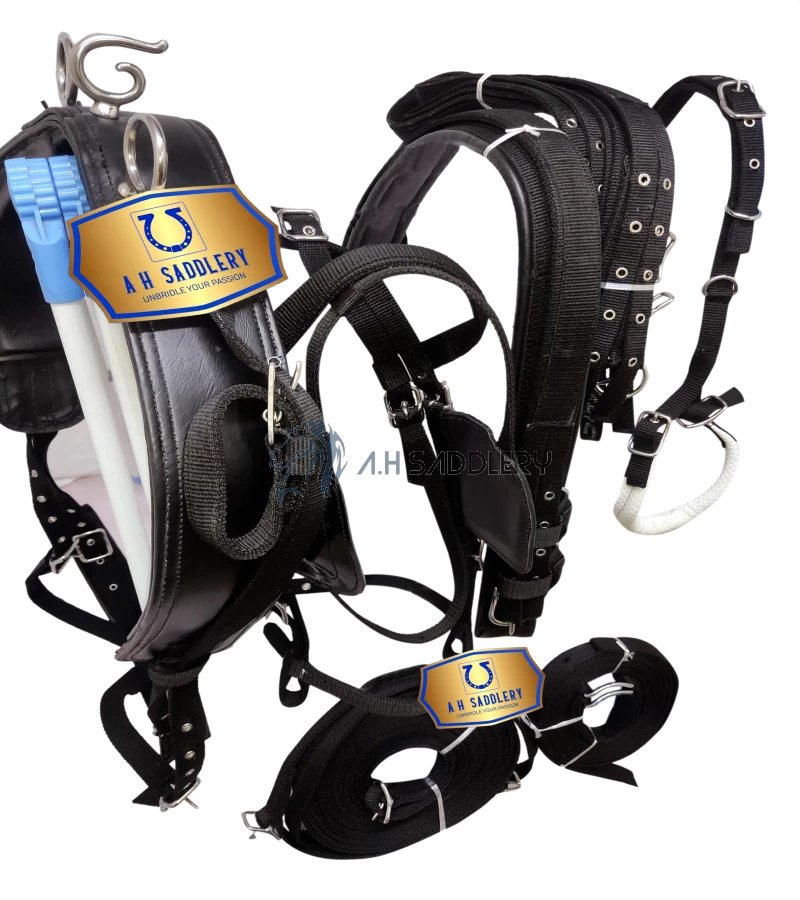 Premium Nylon Horse Driving Harness with Stainless Steel Fittings and Padding - Show and Training Equestrian Gear